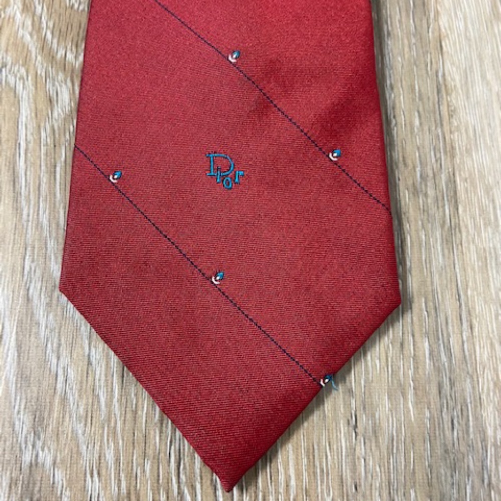 CHRISTIAN DIOR Red Minimalist Design Mens Neck Tie
